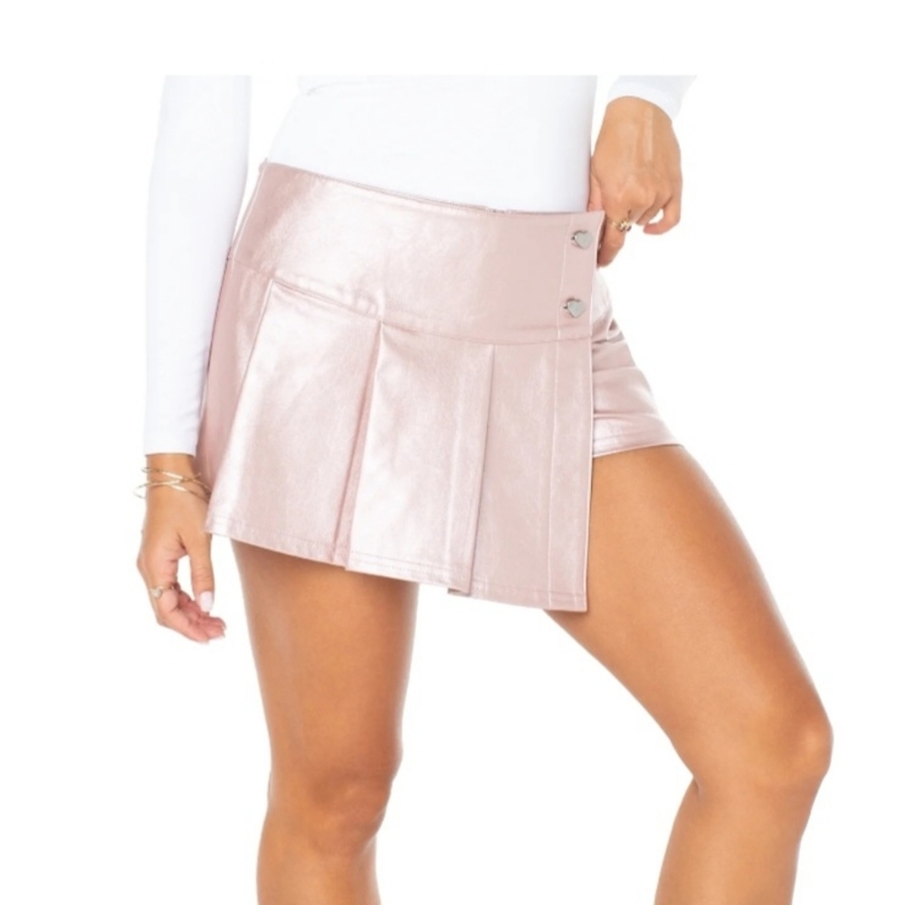 New Celebrity Pink Women's Faux Leather Pleated Skort pink size XL super cute!
